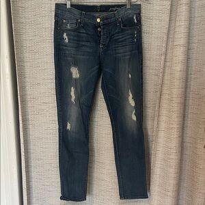 7 For All Mankind Dark Blue Distressed Skinny Jeans